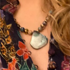 Imperial Jasper Beaded Necklace, Bracelet, & Earring Set with real shell pendant